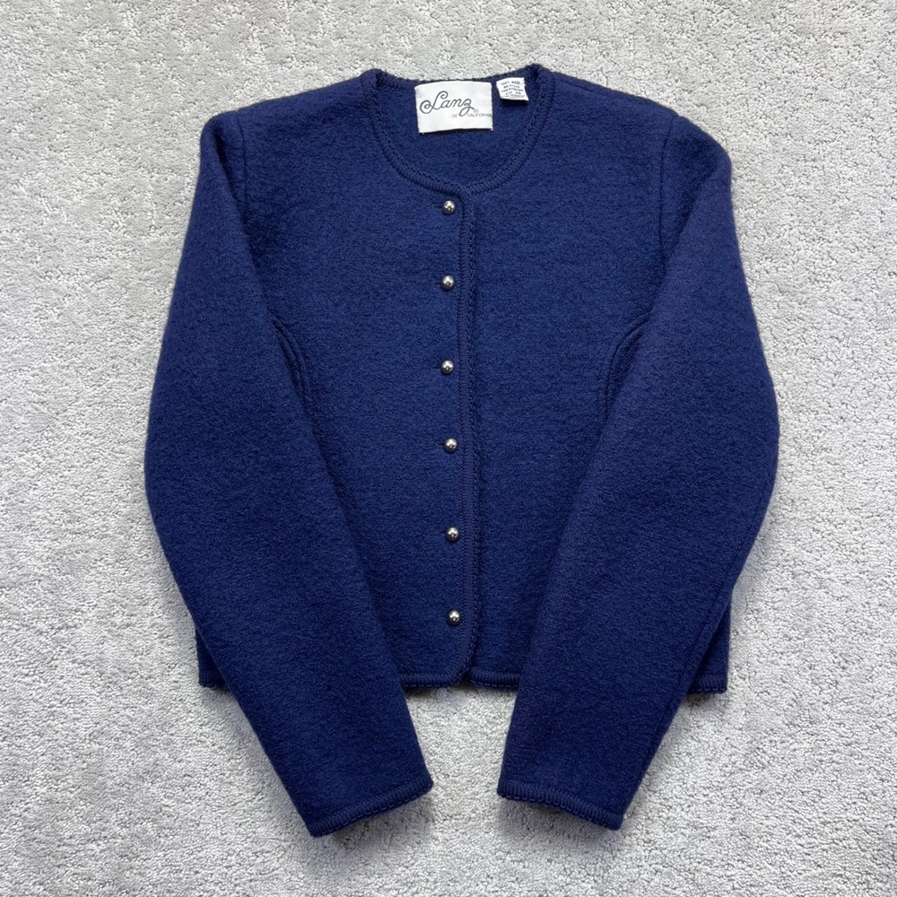 VINTAGE Lanz of California Cardigan Sweater Womens 38 Blue 100% Wool Buttons